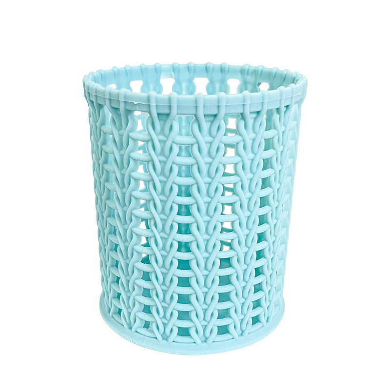 Woven-Look Openwork Pencil Holder, Lightweight Desk Cup in Five Colors for Pens, Markers and Cozy Workspace Decor