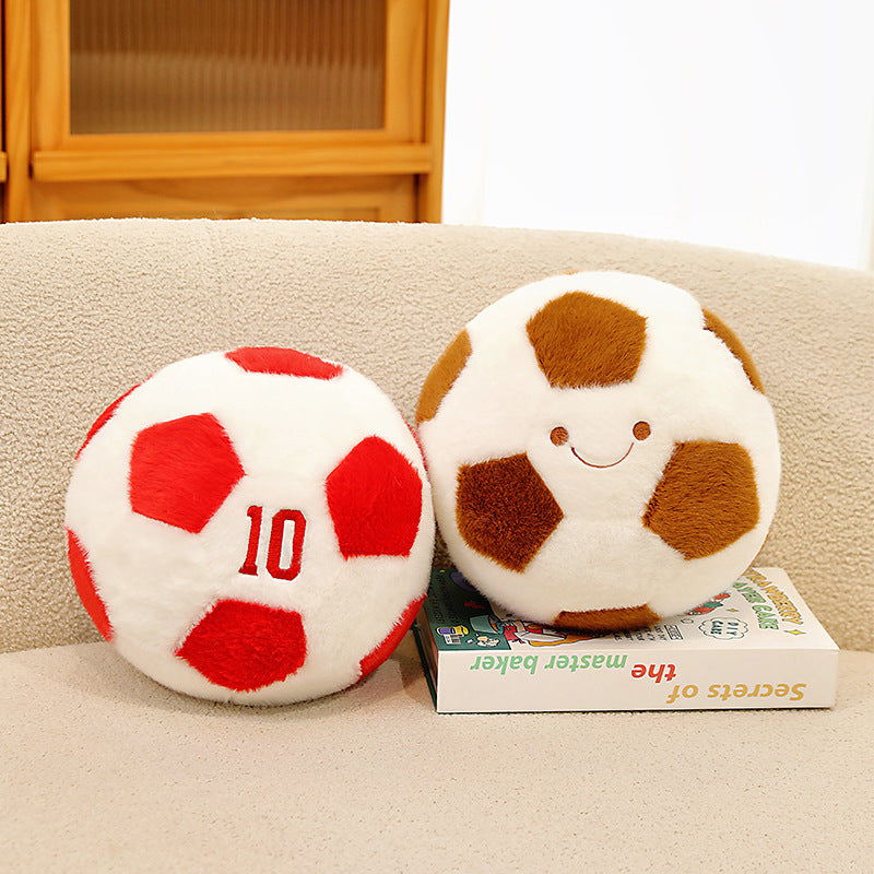 Smiling Soccer Ball Plush Toy, 25 cm Fuzzy Football Cushion in Seven Colors for Sporty Bedrooms, Playful Shelves and Gifts