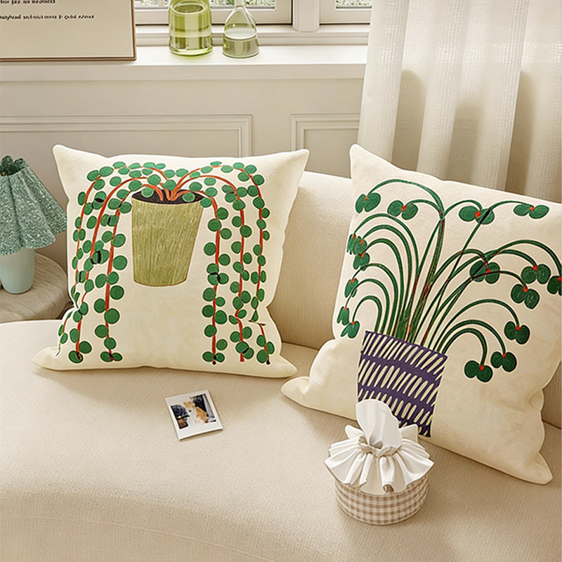 Green Botanical Decorative Pillow Cover, Double-Sided Leaf-Inspired Cushion Case for Sofa, Bedroom and Cozy Home Decor