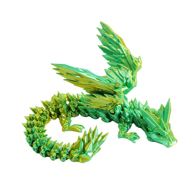 Articulated Crystal Dragon Figurine - 3D Printed Flexible Jointed Dragon Statue, Collectible Decor for Desk, Shelf, or Fantasy Gift