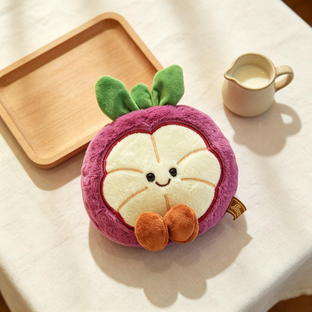 Smiling Fruit Plush Toy, 15 cm Mini Mangosteen Avocado Orange Mango Kiwi or Fig for Cozy Desks and Gifts
