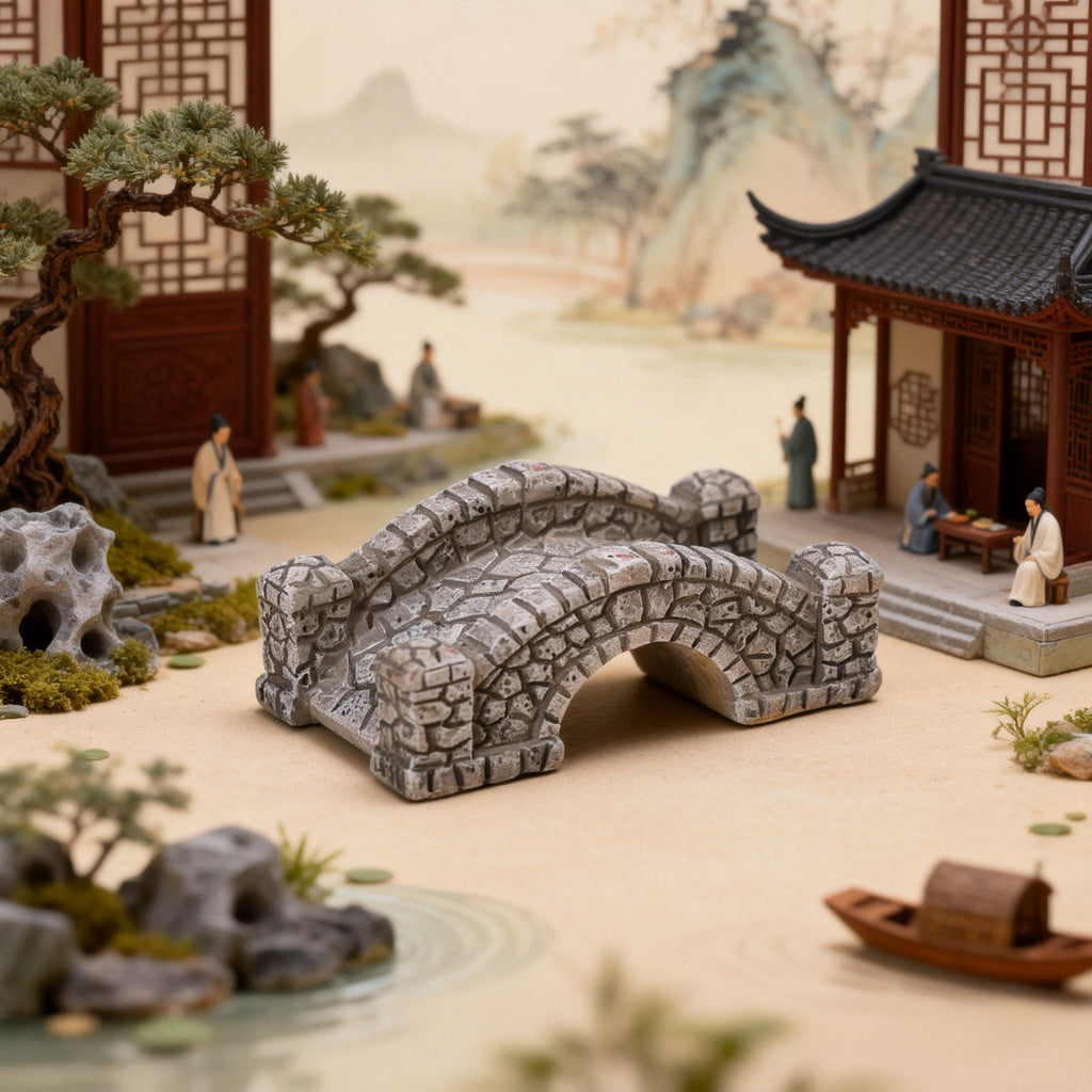 Miniature Garden Bridge and Pavilion Set of 11, Tiny Stone Lantern Bridges and Courtyard Accents for Desk Displays