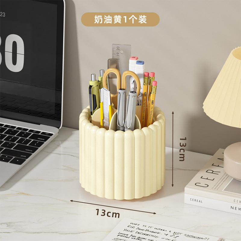 Ribbed Rotating Pencil Holder, Pastel Desk Organizer Cup for Pens, Pencils and Makeup Brushes in White, Cream or Pink