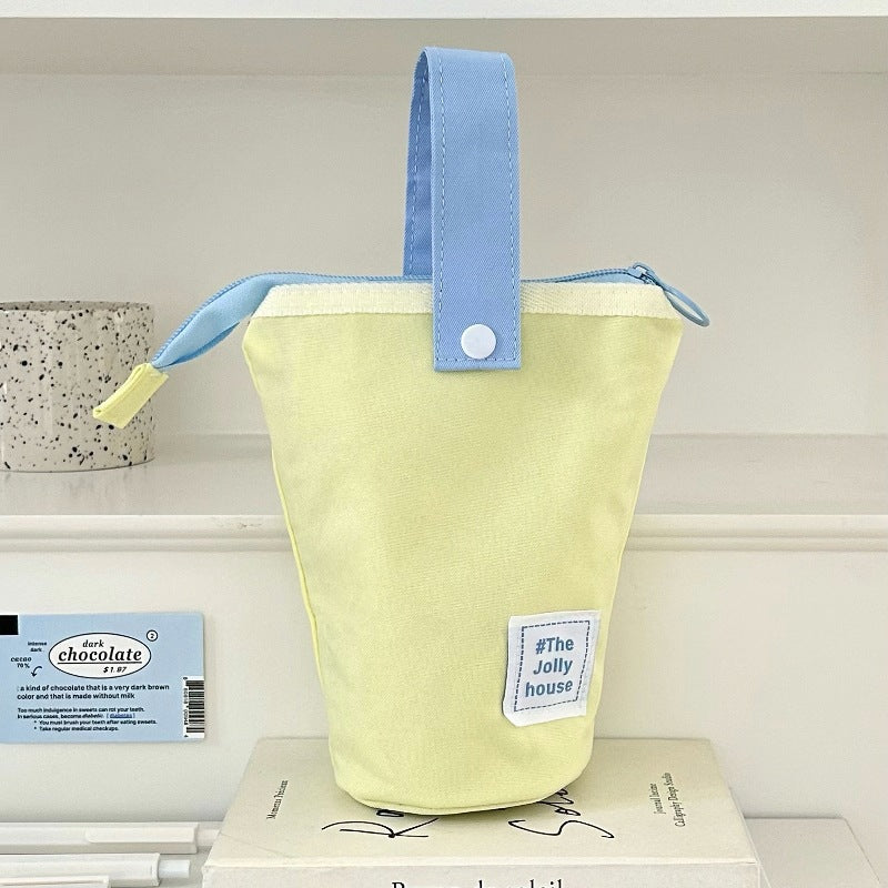 Pastel Stand-Up Canvas Pencil Case and Desk Pen Holder, Zippered Stationery Pouch for Students and Creative Workspaces