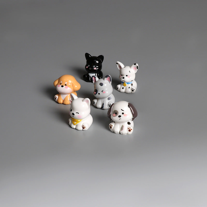 Tiny Puppy Miniatures, Complete 6 Piece Colorful Dog Figurine Set for Desks, Fairy Gardens and Dog Lover Gift Displays