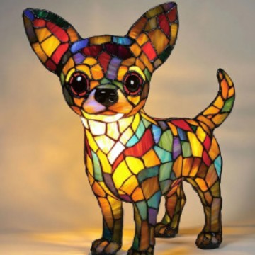 Resin Stained Glass Pet Lamp - Dog/Cat Night Light for Bedroom | Pet Lover Decor | Dachshund/Beagle/Black Cat Table Lamp