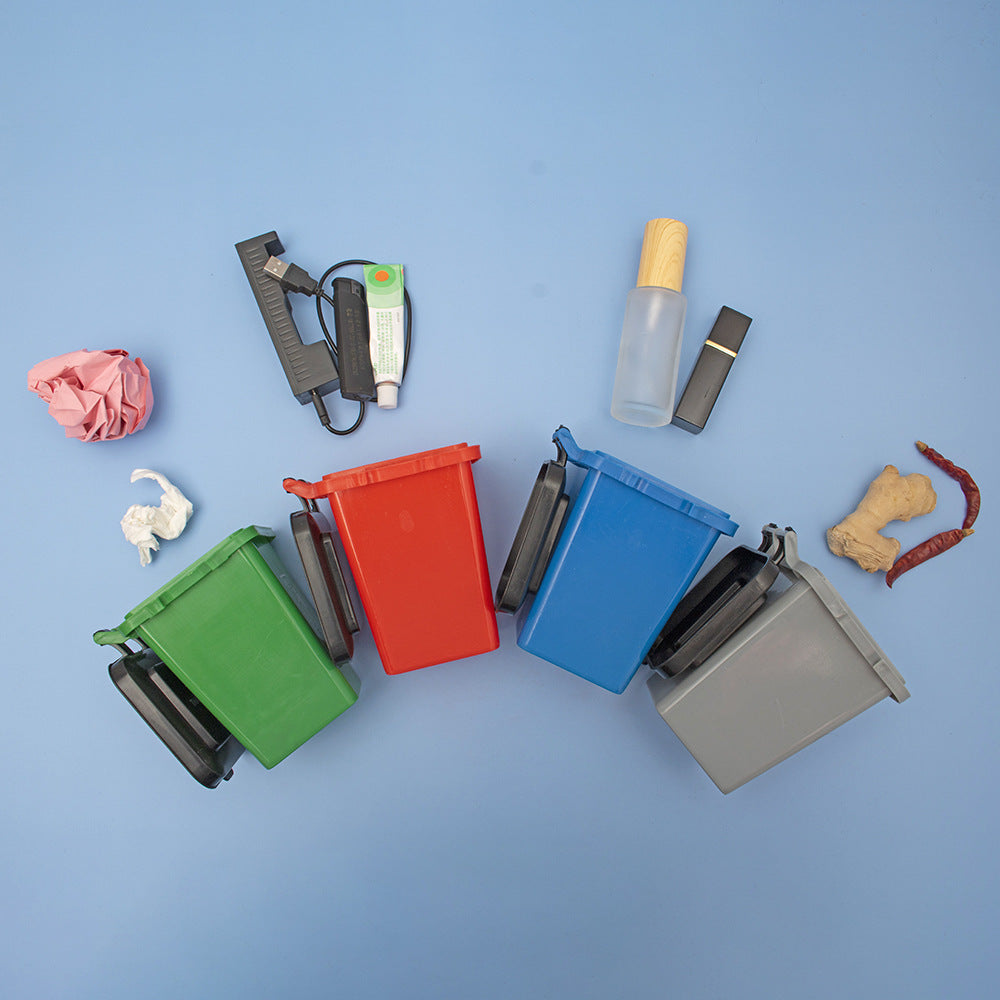 Mini Wheelie Bin Pen Holder with Flip-Top Lid, Playful Desktop Organizer in Blue, Green, Gray or Red for Pens and Small Essentials