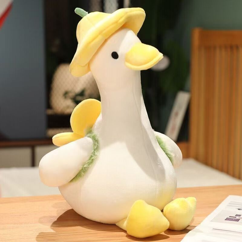 Flower Hat Goose Plush Toy, 30 cm White Goose with Lavender or Yellow Blooms for Cozy Bedrooms and Whimsical Gifts