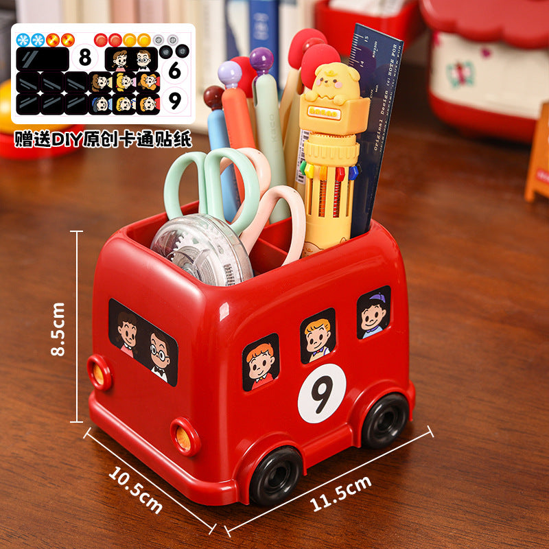 Mini Bus Pencil Holder, Playful Vehicle-Shaped Desk Organizer in Red, White or Green for Pens, Brushes and Creative Spaces