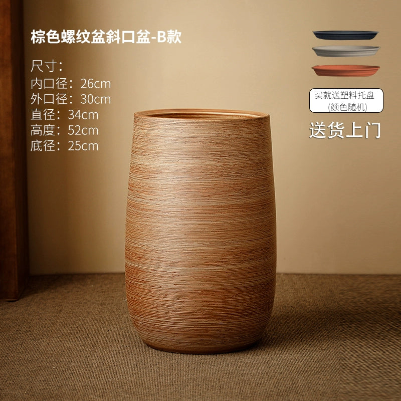 Large caliber ceramic flower pot villa courtyard turtle backed bamboo tree planting green plant vat decoration floor to ceiling large vase