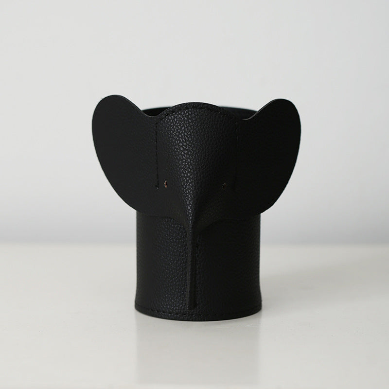 Elephant-Shaped Pencil Holder with Leather-Look Finish, Cute Desk Organizer in Five Colors for Pens and Brushes