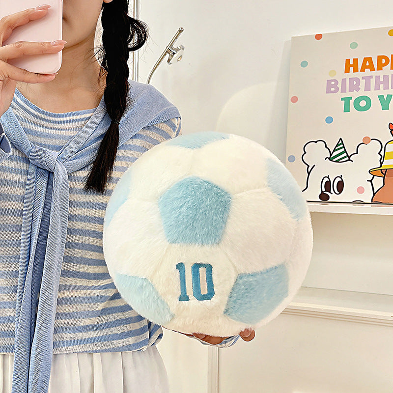 Smiling Soccer Ball Plush Toy, 25 cm Fuzzy Football Cushion in Seven Colors for Sporty Bedrooms, Playful Shelves and Gifts