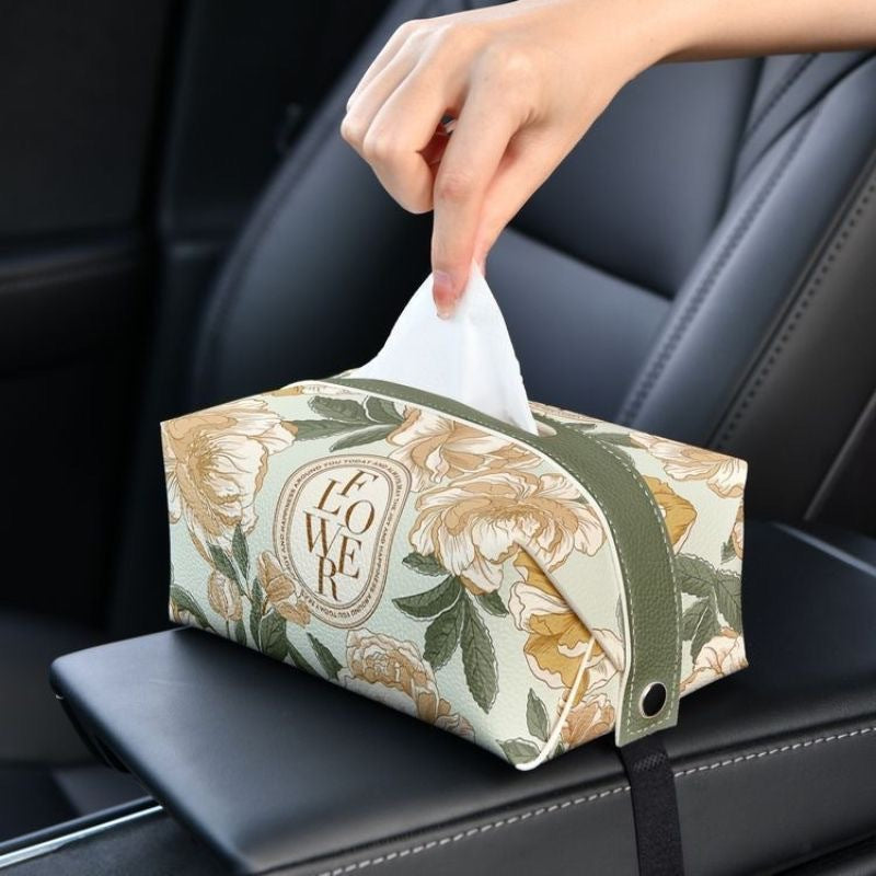 Botanical Car Tissue Box Cover, Floral and Colorful Portable Tissue Holder for Car Seats, Armrests, Desks and Cozy Everyday Spaces