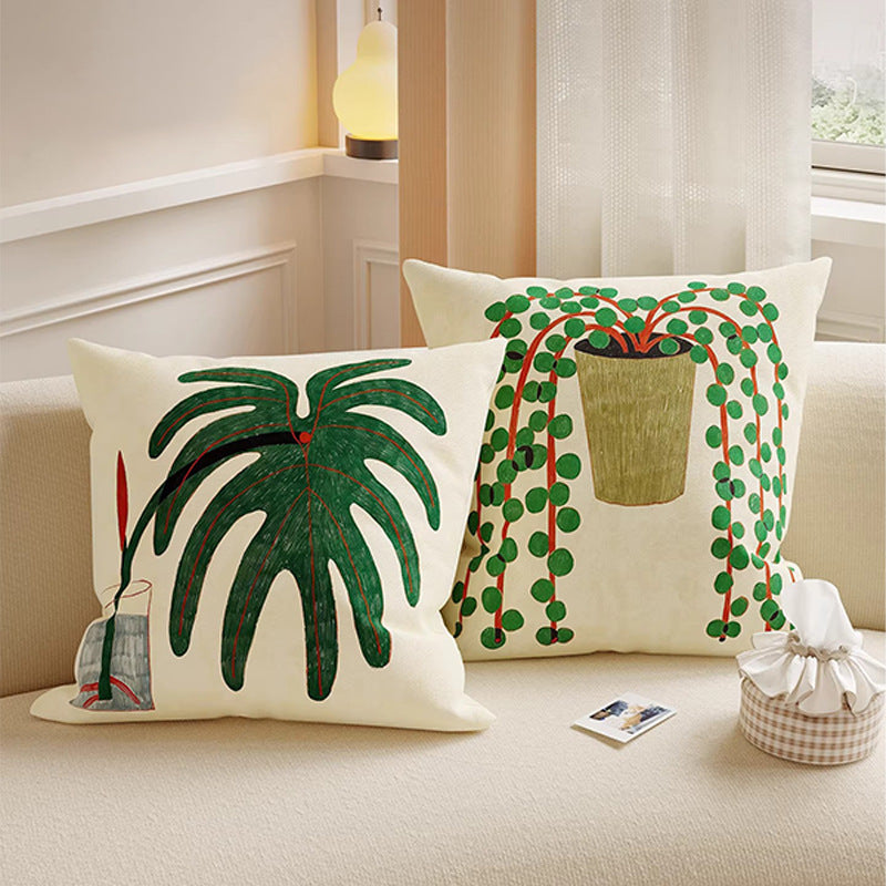 Green Botanical Decorative Pillow Cover, Double-Sided Leaf-Inspired Cushion Case for Sofa, Bedroom and Cozy Home Decor