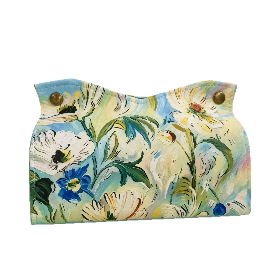 Botanical Print Tissue Box Cover, Soft Floral and Coastal Pattern Tissue Holder for Living Rooms, Bedrooms and Thoughtful Home Decor