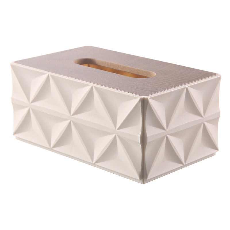 Decorative Tissue Box Cover with Wood-Look Lid, Quilted, Wave, Floral or Rounded Styles in Beige, White, Olive Green and Gray