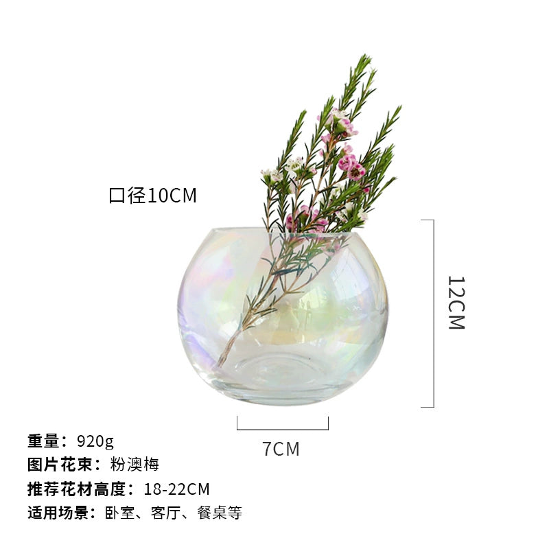 Handcrafted Iridescent Glass Vase for Flowers & Candles