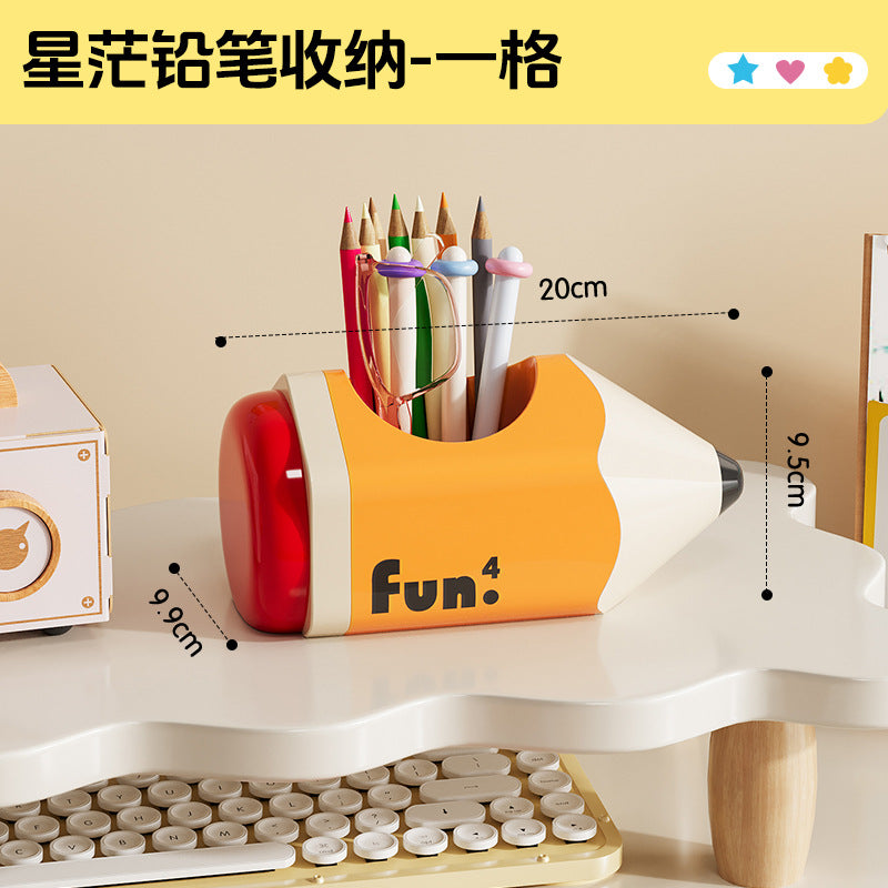 Playful Pencil-Shaped Desk Organizer, Single, Double or Triple Compartment Pen Holder for Study Spaces and Creative Workspaces