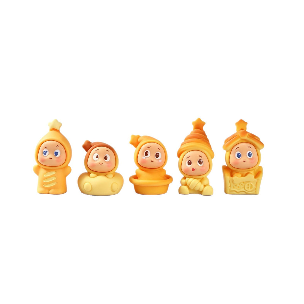 Tiny Bread Character Miniatures, Complete 5 Piece Bakery Figurine Set for Fairy Gardens, Dollhouse Kitchens and Cozy Desk Decor