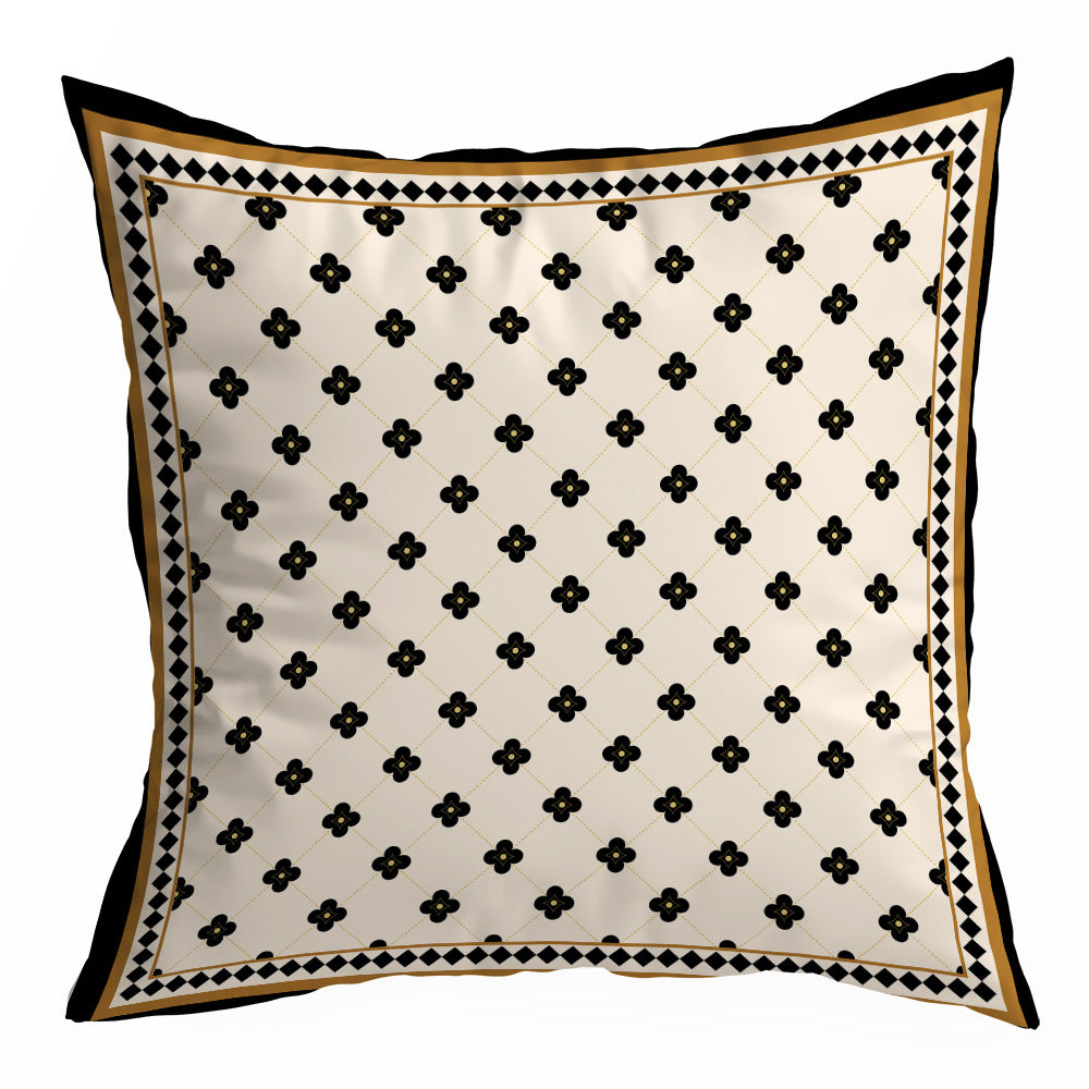 Black and Cream Decorative Pillow Cover, Retro Floral and Geometric Prints, 45 x 45 cm Sofa Cushion Cover