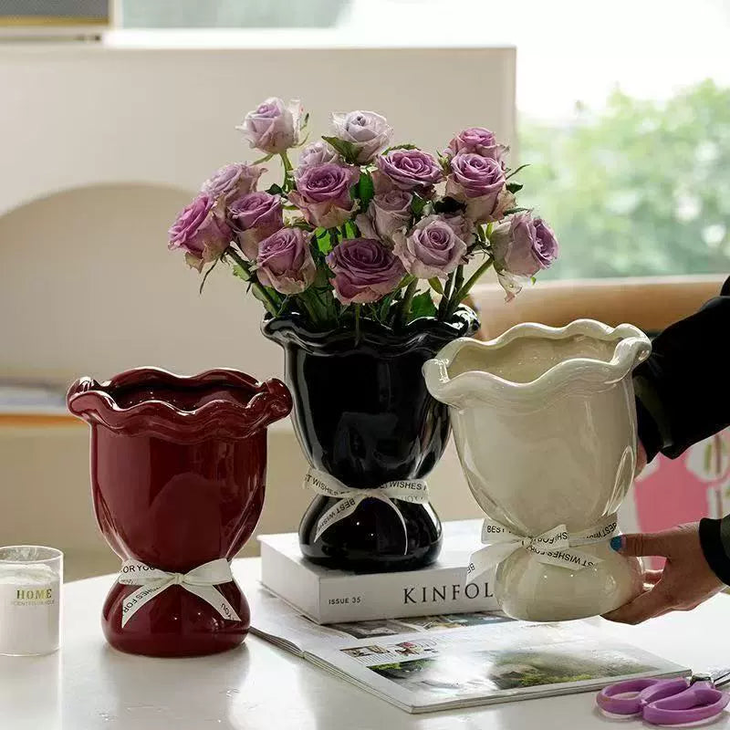 Handblown Cream Soft - Shaped Decorative Vases