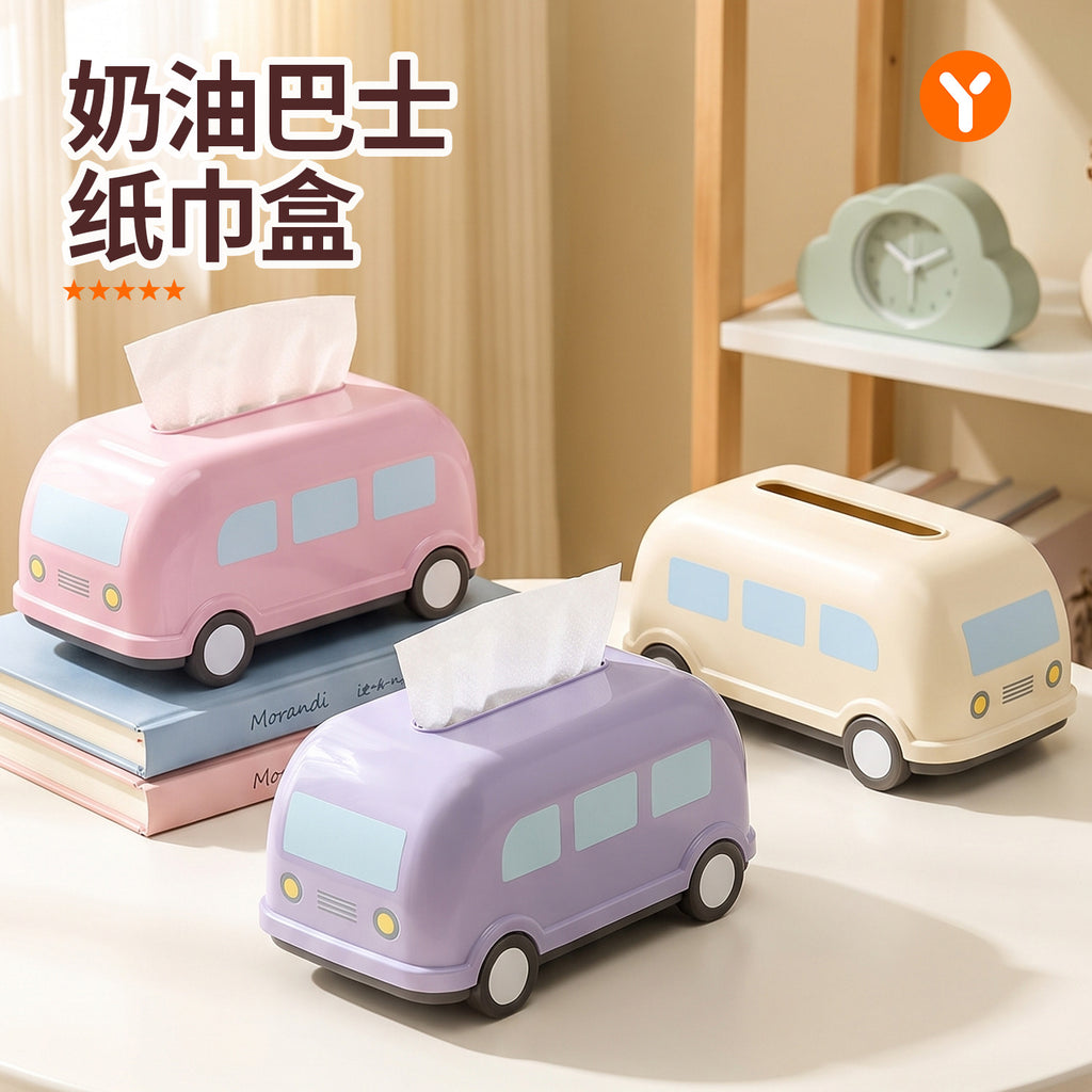 Mini Bus Tissue Box Cover, Playful Pastel Vehicle-Shaped Tabletop Holder for Living Rooms, Bedrooms and Creative Gifts