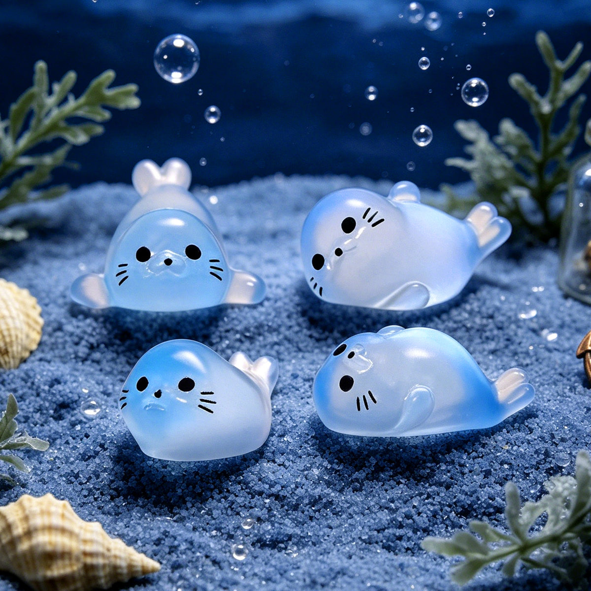Mini Seal Figurine Set of 4, Playful Ocean Animal Micro Ornaments for Desk Displays, Miniature Scenes and Thoughtful Gifts