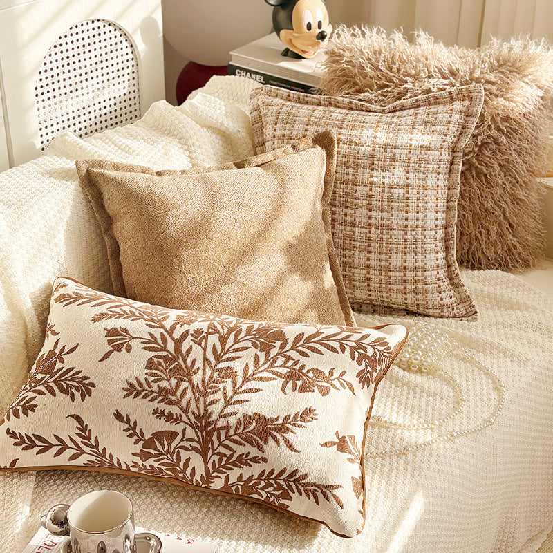 Brown Leaf and Butterfly Pillow Covers, Warm Neutral Textured Designs for Cozy Sofas and Bedrooms