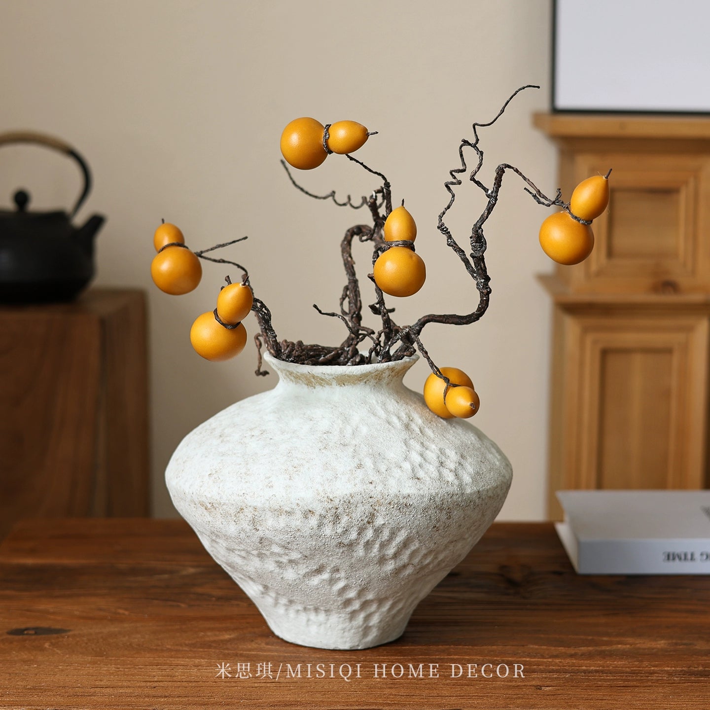Snowfall Wabi Sabi style ceramic vase Zen retro rough pottery jar