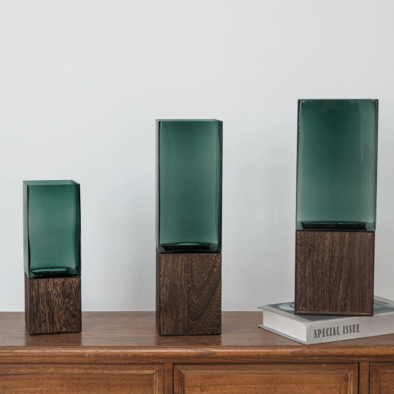 Solid wood vase decoration, living room flower arrangement glass