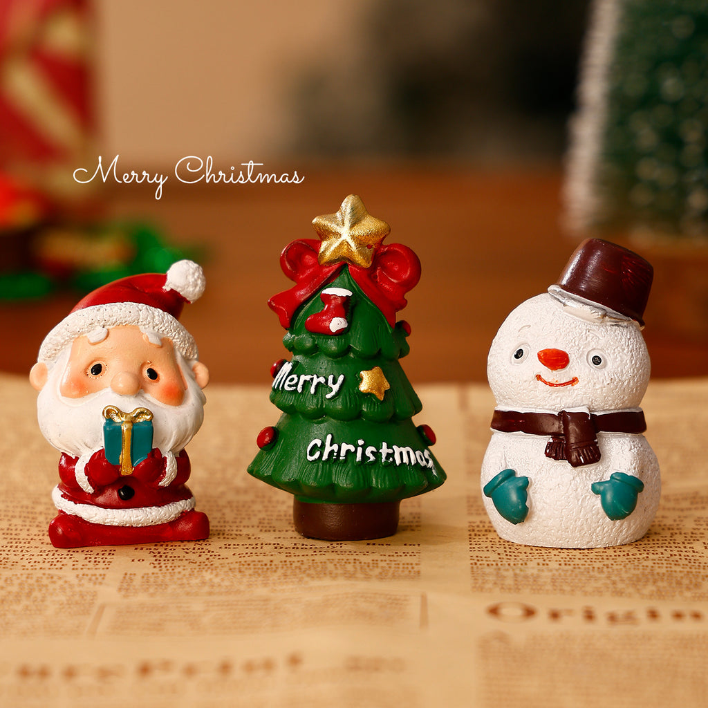 Christmas Mini Tabletop Figurine, Choose Santa Snowman Reindeer or Tree for Festive Desk, Shelf and Holiday Home Decor