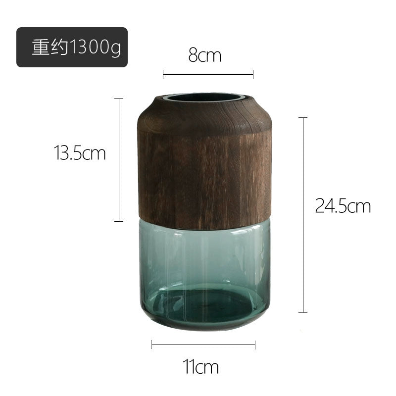 Solid wood vase decoration, living room flower arrangement glass