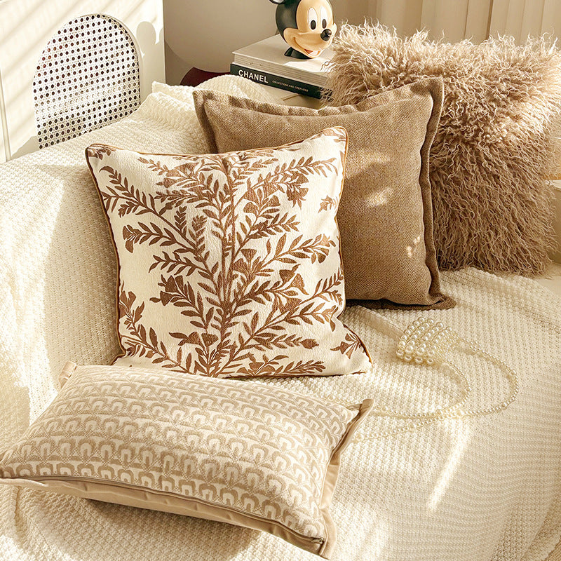 Brown Leaf and Butterfly Pillow Covers, Warm Neutral Textured Designs for Cozy Sofas and Bedrooms