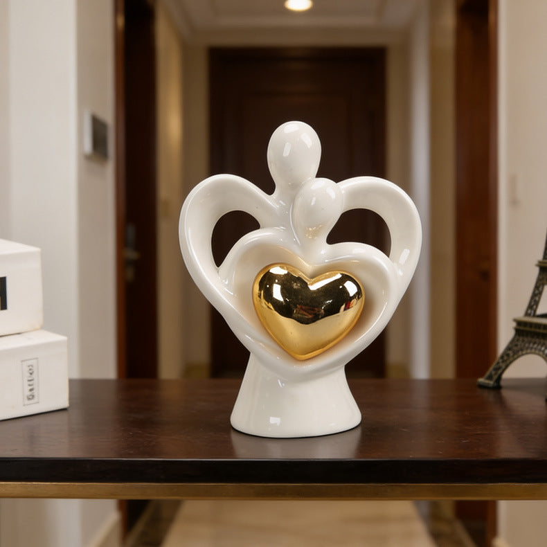 Couple Heart Figurine, Modern Sculptural Love Accent for Desks, Entryway Shelves, Anniversaries and Thoughtful Gifts