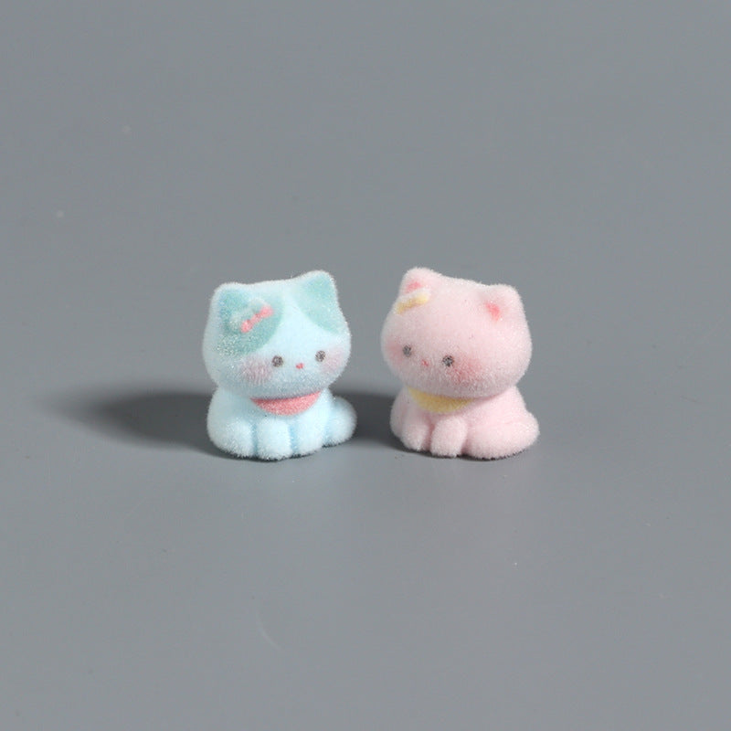 Mini Flocked Cat Figurines Set of 6, Pastel Animal Desk Ornaments for Shelves and Playful Home Decor