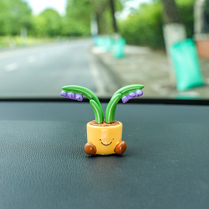 Mini Flower Pot Car Accents, Whimsical Resin Gardenia, Lily of the Valley, Daffodil, Freesia or Heart Planter Figurine for Dashboards and Desks