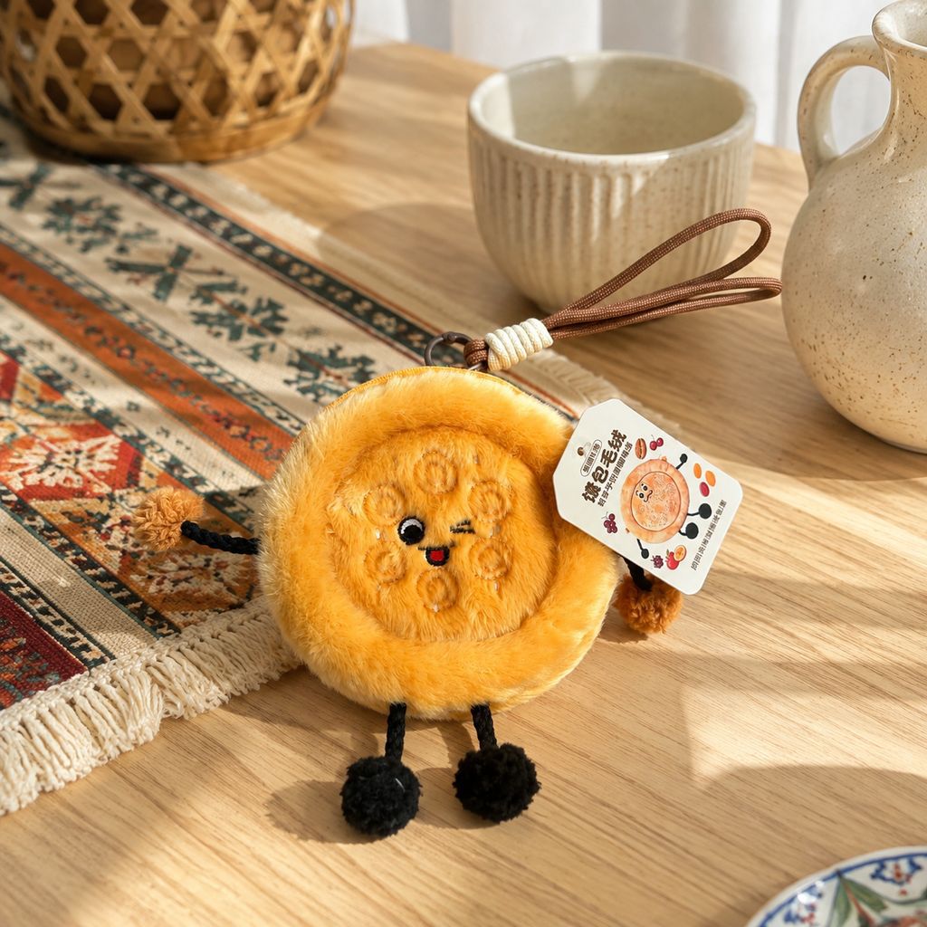 Xinjiang Naan Bread Plush Coin Purse, 12 cm Smiling Food Charm Bag with Four Playful Designs
