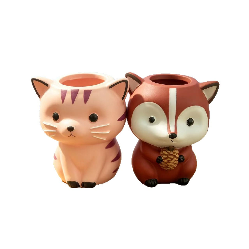 Whimsical Animal Pencil Holder, Squirrel, Cat or Deer Desk Cup for Pens, Brushes and Cozy Workspace Decor