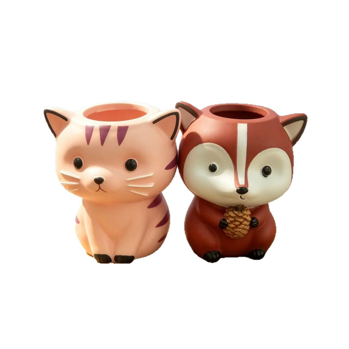 Whimsical Animal Pencil Holder, Squirrel, Cat or Deer Desk Cup for Pens, Brushes and Cozy Workspace Decor