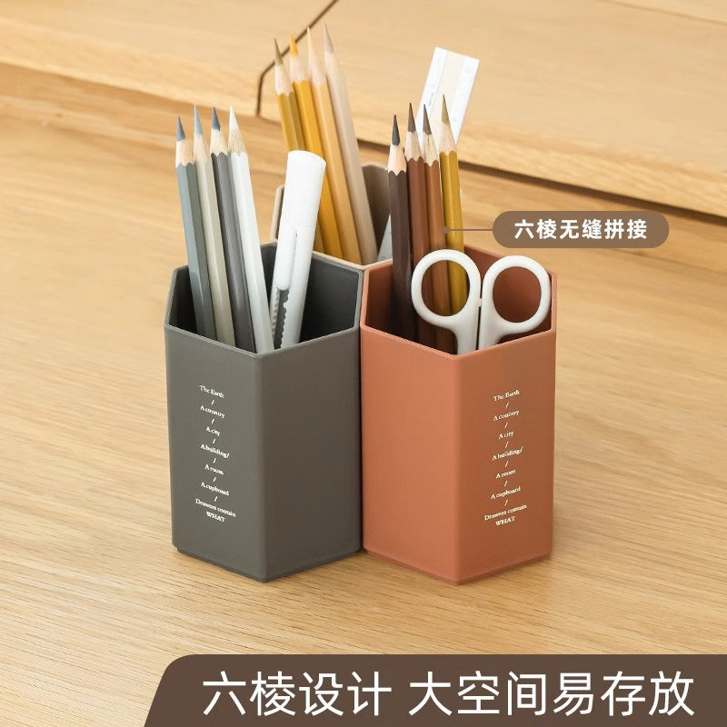 Minimalist Geometric Pencil Holder, Modern Desktop Pen Cup Organizer in Five Contemporary Shades for Home Offices and Study Spaces