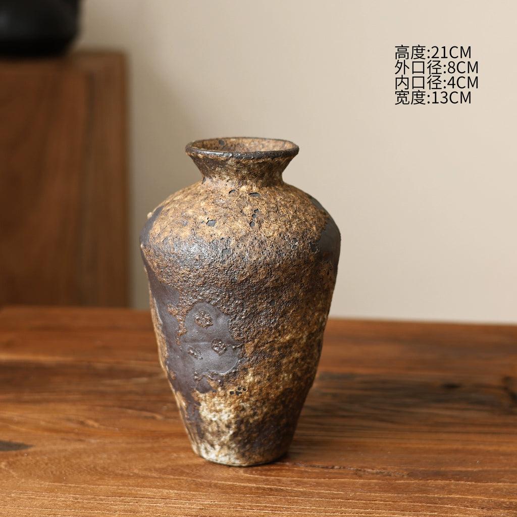 Snowfall Wabi Sabi style ceramic vase Zen retro rough pottery jar
