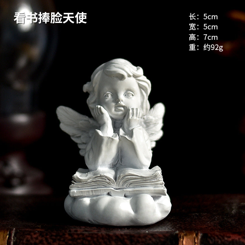 Praying Cherub Angel Figurine, White Vintage-Inspired Desk Sculpture in 16 Poses for Shelves and Thoughtful Gifts