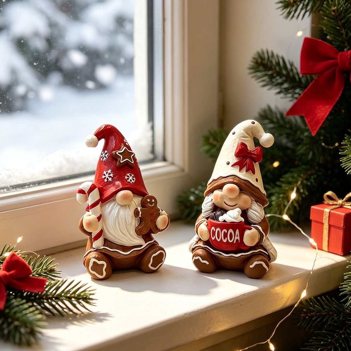 Whimsical Christmas Gnome Figurines, Gingerbread Pair or Festive Santa Accent for Cozy Desks, Mantels and Holiday Gifts