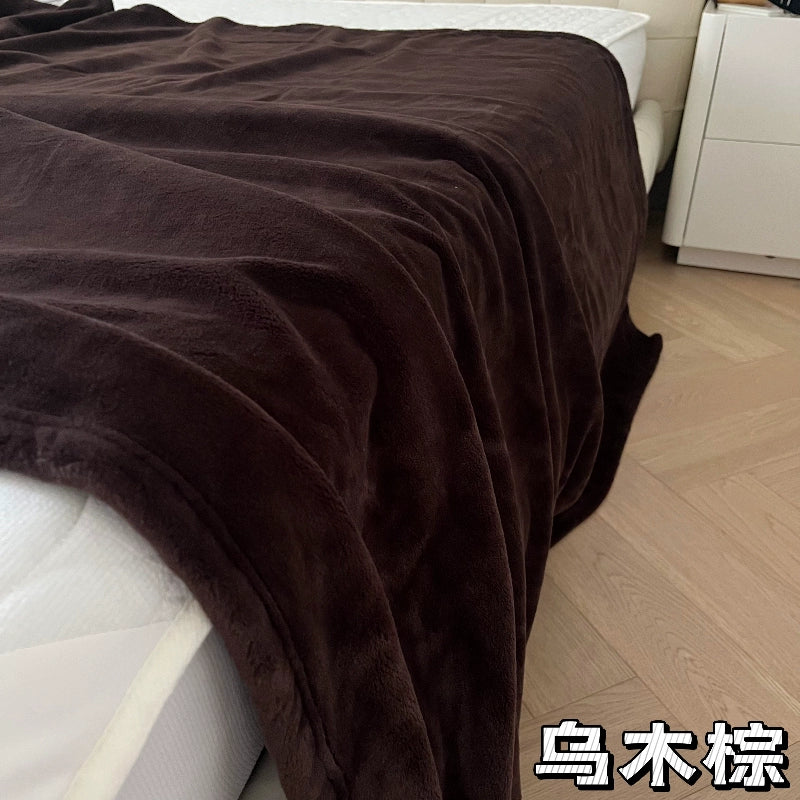 巨厚！出口美国订单冬季加厚珊瑚绒法兰绒纯色毛毯床单办公室盖毯