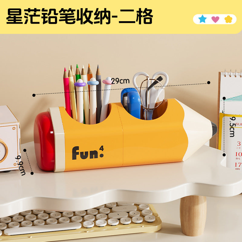 Playful Pencil-Shaped Desk Organizer, Single, Double or Triple Compartment Pen Holder for Study Spaces and Creative Workspaces