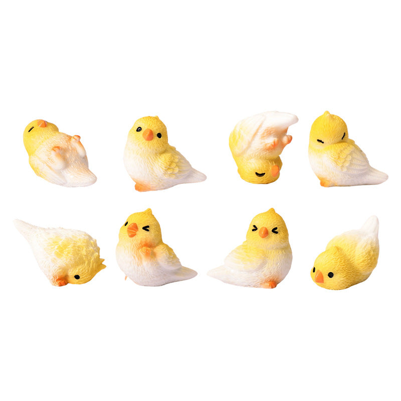 Mini Yellow Parrot Figurine in Eight Playful Poses, Tiny Bird Accent for Fairy Gardens, Desks, Bookshelves and Cheerful Gifts