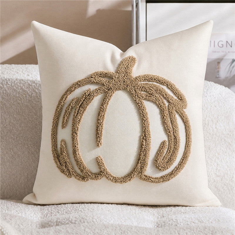 Embroidered Pumpkin Pillow Cover | Textured Autumn Cushion Case in Eight Designs for Cozy Sofas, Bedrooms and Fall Decor