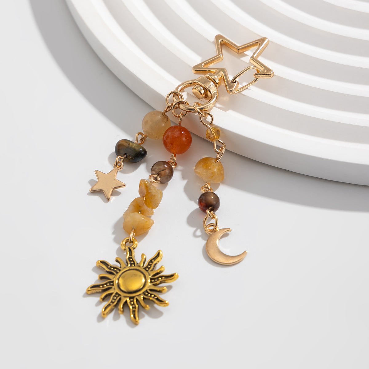 Natural Citrine & Aventurine Energy Charm | Handmade Gemstone Bag Keychain Pendant for Luck & Daily Calm