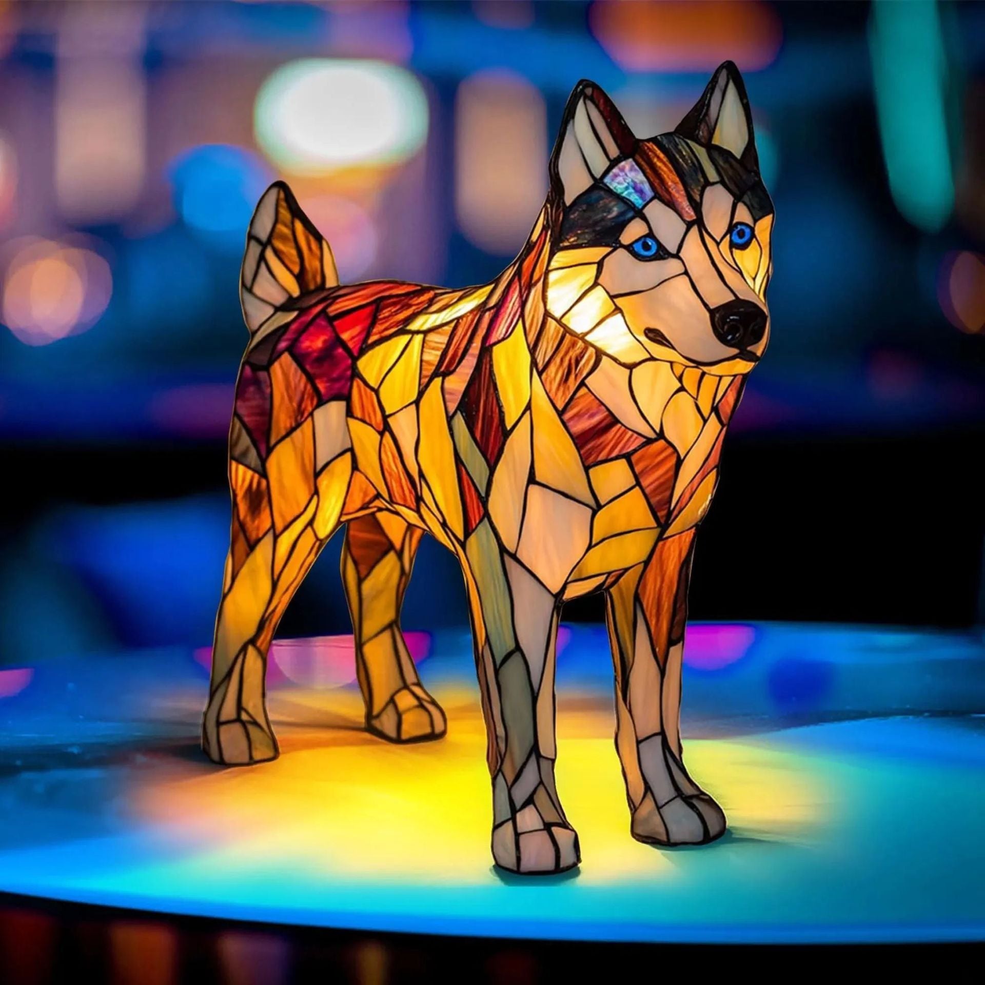 Resin Stained Glass Pet Lamp - Dog/Cat Night Light for Bedroom | Pet Lover Decor | Dachshund/Beagle/Black Cat Table Lamp