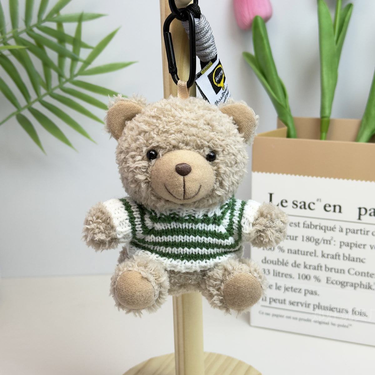 Outfit Teddy Bear Plush Bag Charm, 11 cm Mini Stuffed Bear Keychain in Colorful Sweaters and Shirts
